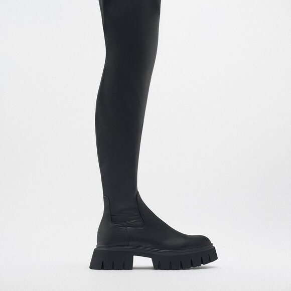 LIKE NEW Black Zara thigh high over the knee lug sole boots BLOGGER FAV - Picture 5 of 8